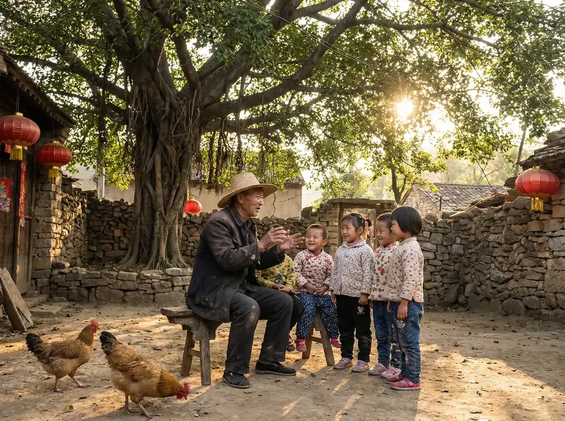 老人在大榕树下给孩子们讲故事 - 比基尼写真 乡村记忆